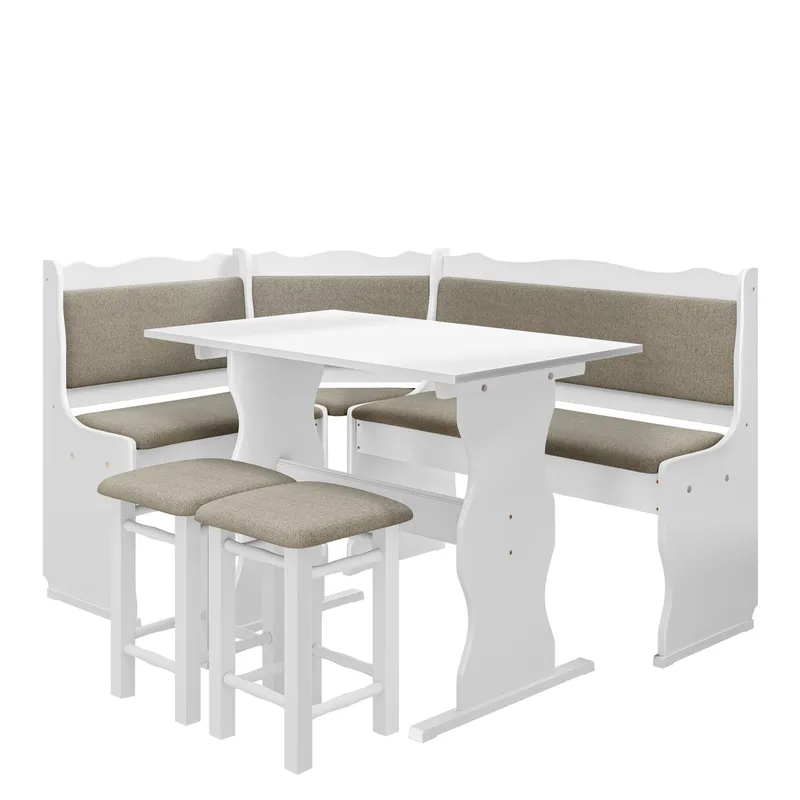 Drosbacken 7-seters spisegruppe for kjøkken - Hvit med beige trekk (Matana 18) - Møbler - Bord - Spisegruppe