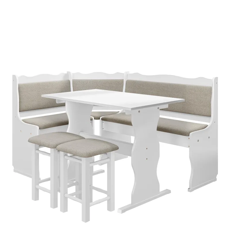 Drosbacken 7-seters spisegruppe for kjøkken - Hvit med lys beige trekk (Matana 17) - Møbler - Bord - Spisegruppe