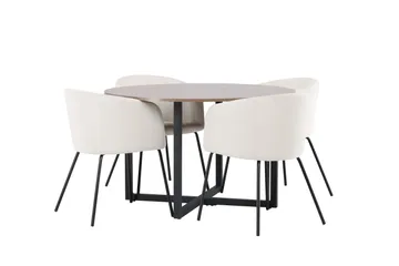 Durango Matgruppe 120 cm Rund med 4 Berit Stoler - Valnød - Møbler - Bord - Spisegruppe