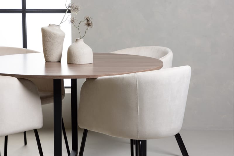 Durango Matgruppe 120 cm Rund med 4 Berit Stoler - Valnød - Møbler - Bord - Spisegruppe