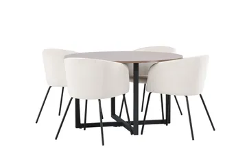 Durango Matgruppe 120 cm Rund med 4 Berit Stoler - Valnød - Møbler - Bord - Spisegruppe