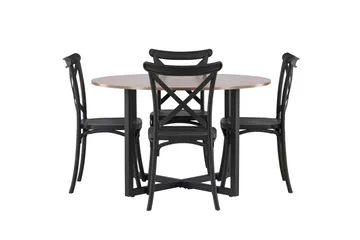 Durango Matgruppe 120 cm Rund med 4 Crosett Stoler - Valnød - Møbler - Bord - Spisegruppe