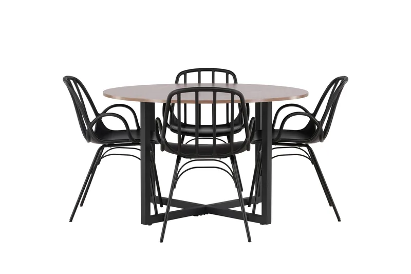 Durango Matgruppe 120 cm Rund med 4 Dyrön Stoler, Valnød