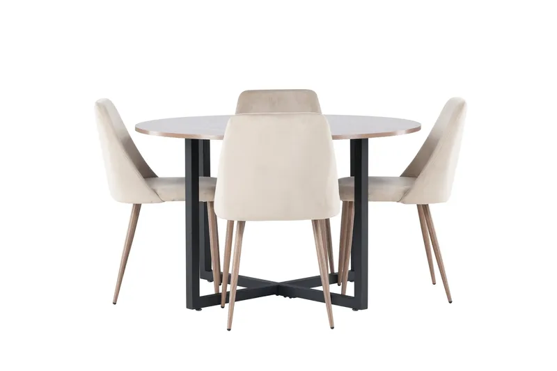 Durango Matgruppe 120 cm Rund med 4 Night Stoler, Valnød