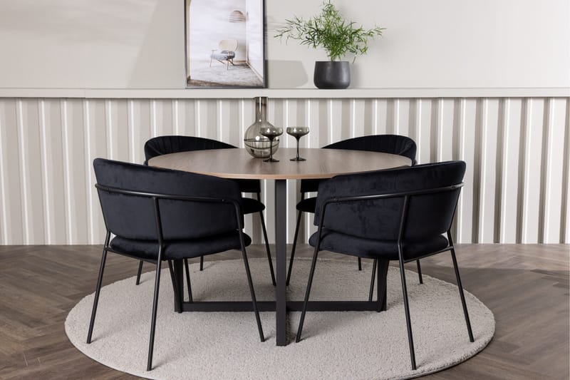 Durango Matgruppe 120 cm Rund med 4 Selma Stoler - Valnød - Møbler - Bord - Spisegruppe