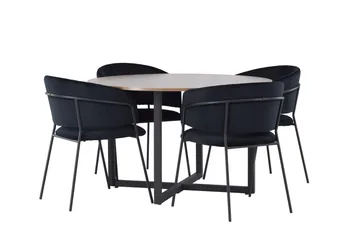Durango Matgruppe 120 cm Rund med 4 Selma Stoler - Valnød - Møbler - Bord - Spisegruppe