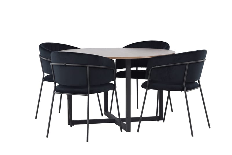 Durango Matgruppe 120 cm Rund med 4 Selma Stoler - Valnød - Møbler - Bord - Spisegruppe