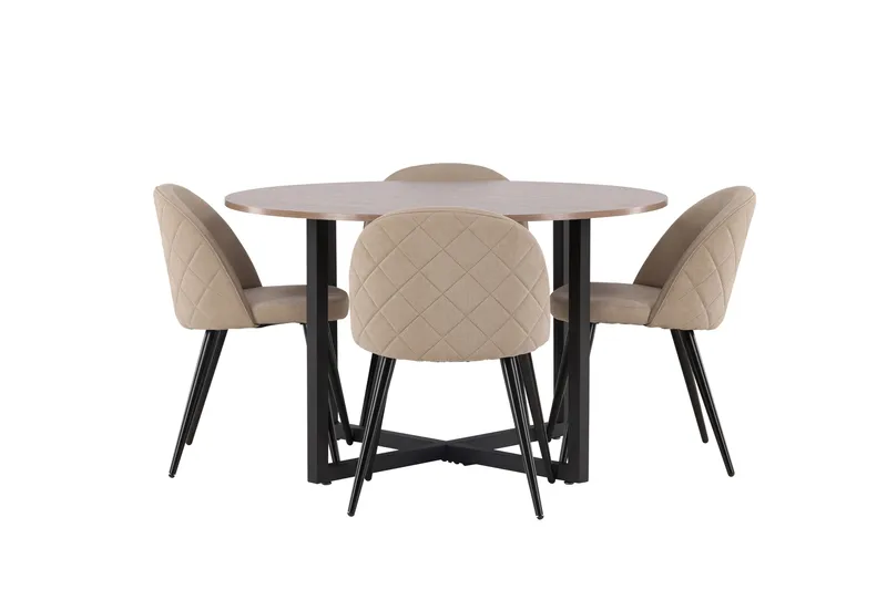 Durango Matgruppe 120 cm Rund med 4 Velvets Stoler - Valnød - Møbler - Bord - Spisegruppe