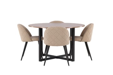 Durango Matgruppe 120 cm Rund med 4 Velvets Stoler - Valnød - Møbler - Bord - Spisegruppe
