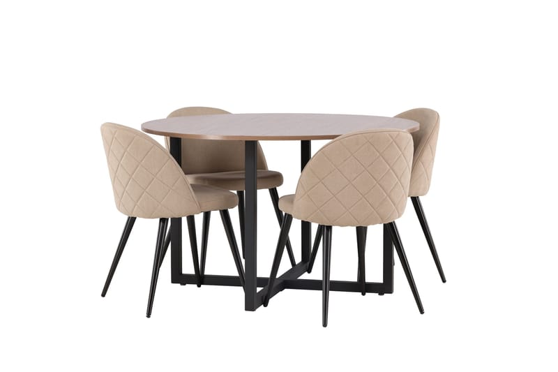 Durango Matgruppe 120 cm Rund med 4 Velvets Stoler - Valnød - Møbler - Bord - Spisegruppe