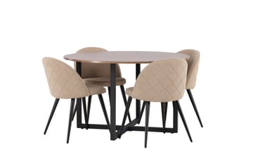 Durango Matgruppe 120 cm Rund med 4 Velvets Stoler - Valnød - Møbler - Bord - Spisegruppe