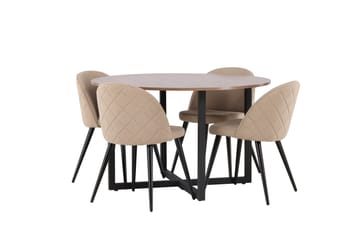 Durango Matgruppe 120 cm Rund med 4 Velvets Stoler - Valnød - Møbler - Bord - Spisegruppe