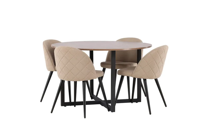 Durango Matgruppe 120 cm Rund med 4 Velvets Stoler - Valnød - Møbler - Bord - Spisegruppe