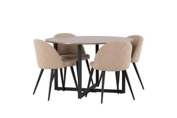 Durango Matgruppe 120 cm Rund med 4 Velvets Stoler - Valnød - Møbler - Bord - Spisegruppe