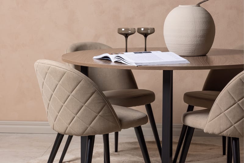 Durango Matgruppe 120 cm Rund med 4 Velvets Stoler - Valnød - Møbler - Bord - Spisegruppe