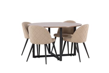 Durango Matgruppe 120 cm Rund med 4 Velvets Stoler - Valnød - Møbler - Bord - Spisegruppe