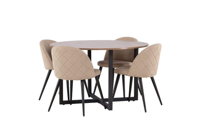Durango Matgruppe 120 cm Rund med 4 Velvets Stoler - Valnød - Møbler - Bord - Spisegruppe