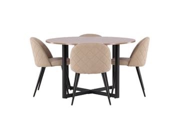 Durango Matgruppe 120 cm Rund med 4 Velvets Stoler - Valnød - Møbler - Bord - Spisegruppe