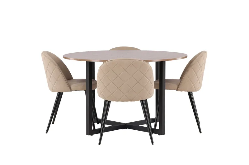 Durango Matgruppe 120 cm Rund med 4 Velvets Stoler - Valnød - Møbler - Bord - Spisegruppe