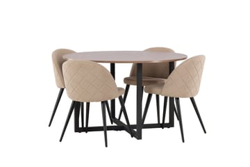 Durango Matgruppe 120 cm Rund med 4 Velvets Stoler - Valnød - Møbler - Bord - Spisegruppe