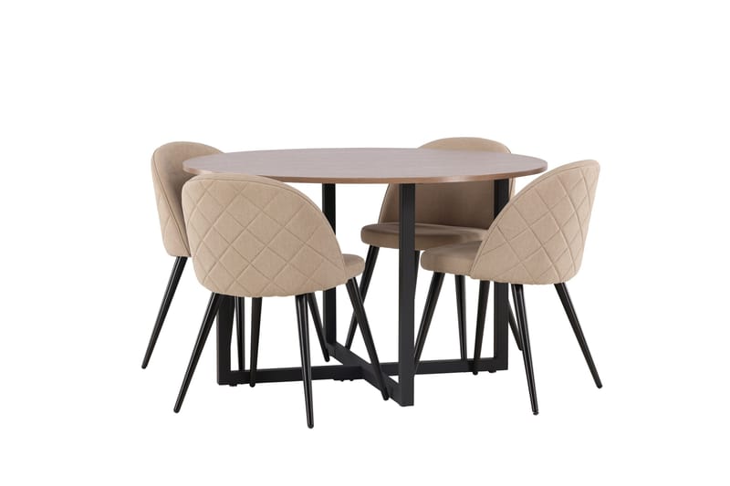 Durango Matgruppe 120 cm Rund med 4 Velvets Stoler - Valnød - Møbler - Bord - Spisegruppe