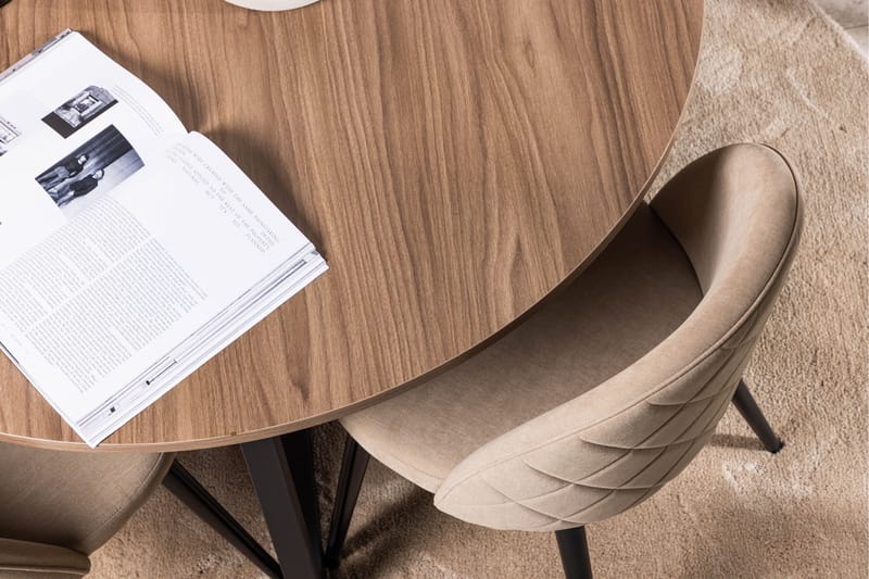 Durango Matgruppe 120 cm Rund med 4 Velvets Stoler - Valnød - Møbler - Bord - Spisegruppe