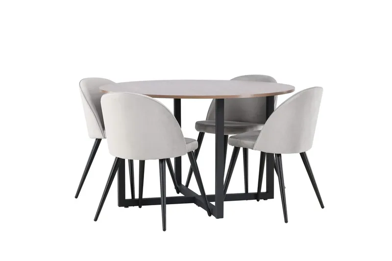 Durango rundt spisebord 120 cm med 4 Velvet kjøkkenstoler i fløyel - Møbler - Bord - Spisegruppe