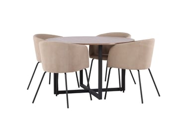 Durango Spisebord 120 cm Rundt med 4 Berit Lenestoler med Armlener - Møbler - Bord - Spisegruppe