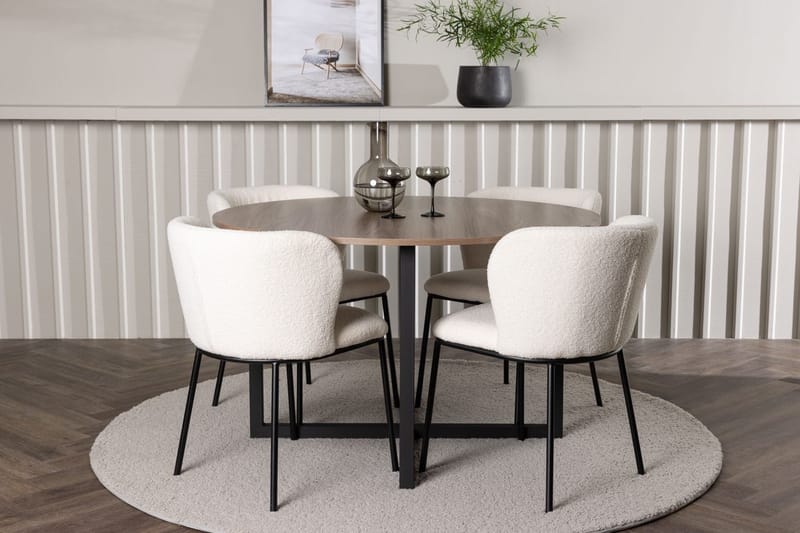 Durango Spisebord 120 cm Rundt med 4 Edina Spisestoler