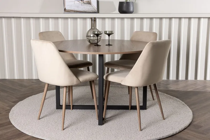Durango spisebord 120 cm rundt med 4 Night spisestoler