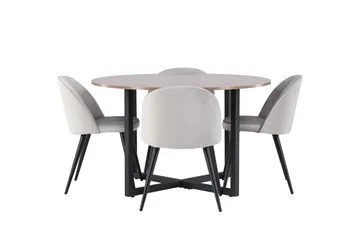 Durango Spisegruppe 120 cm Rund med 4 Velvet Stoler - Valnød - Møbler - Bord - Spisegruppe