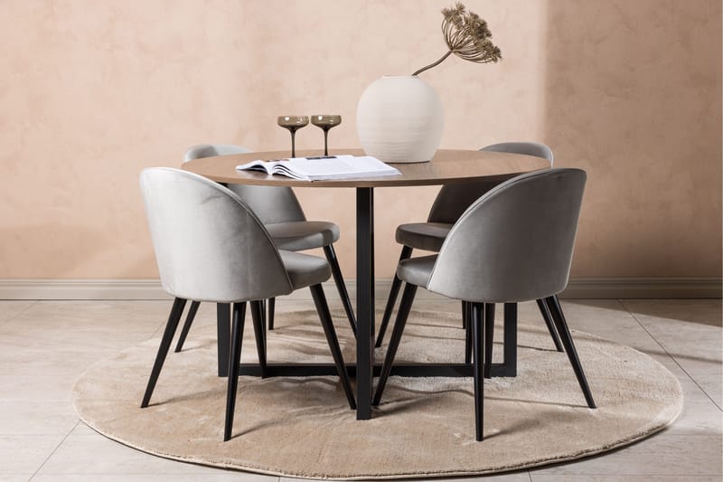 Durango Spisegruppe 120 cm Rund med 4 Velvet Stoler - Valnød - Møbler - Bord - Spisegruppe