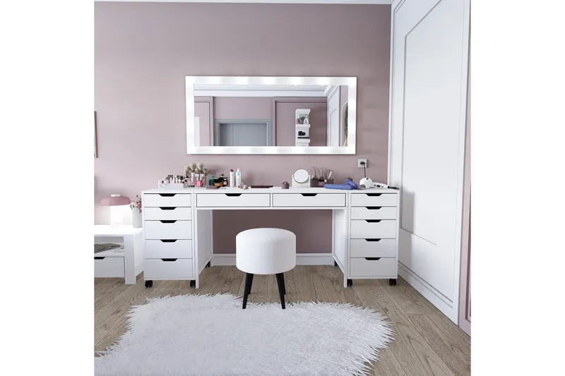 Durusu Sminkebord 200 cm, Matt hvit