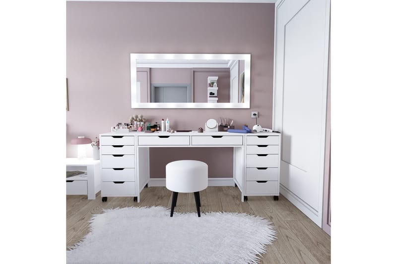 Durusu Sminkebord 200 cm, Matt hvit