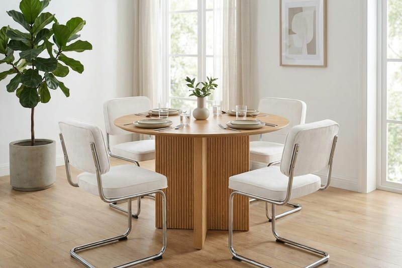 Edda Rundt Spisebord 110 cm Finér - Eik - Møbler - Bord - Spisebord & kjøkkenbord