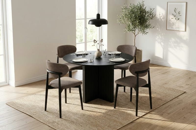 Edda Rundt Spisebord 110 cm Finér - Svart - Møbler - Bord - Spisebord & kjøkkenbord
