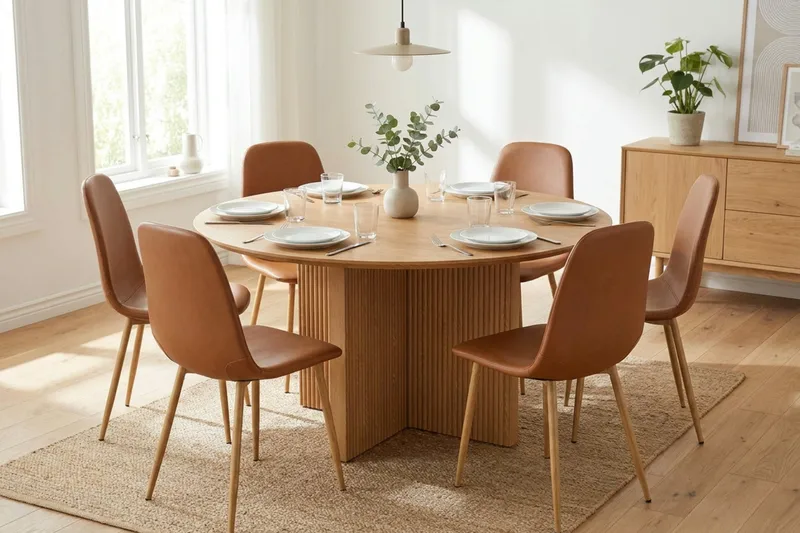 Edda Rundt Spisebord 130 cm Finér - Eik - Møbler - Bord - Spisebord & kjøkkenbord