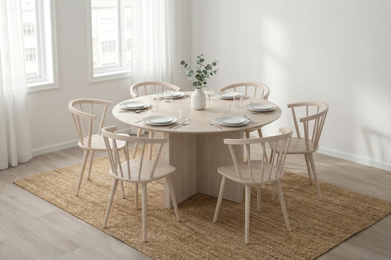 Edda Rundt Spisebord 150 cm Finér - Hvitlasert - Møbler - Bord - Spisebord & kjøkkenbord