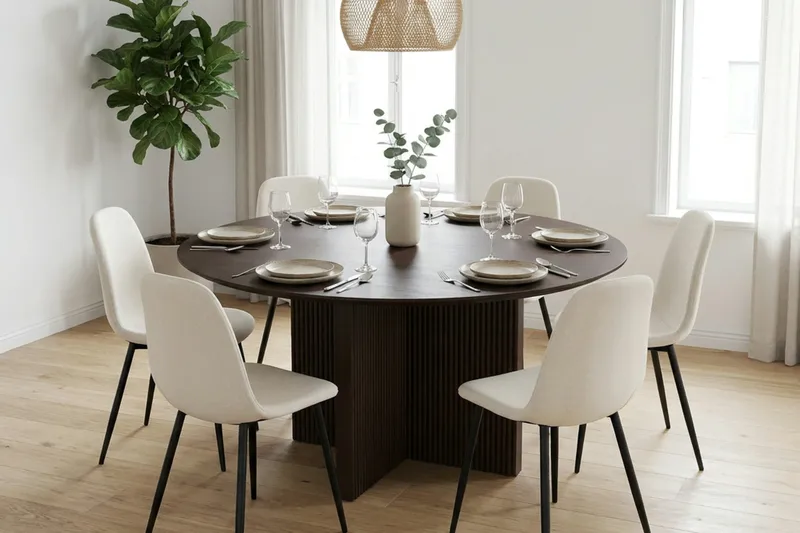 Edda Rundt Spisebord 150 cm Finér - Røkt eik - Møbler - Bord - Spisebord & kjøkkenbord