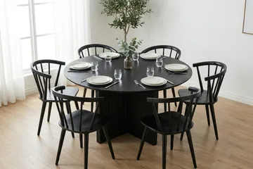 Edda Rundt Spisebord 150 cm Finér - Svart - Møbler - Bord - Spisebord & kjøkkenbord