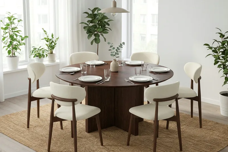 Edda Rundt Spisebord 150 cm Finér - Valnøtt - Møbler - Bord - Spisebord & kjøkkenbord