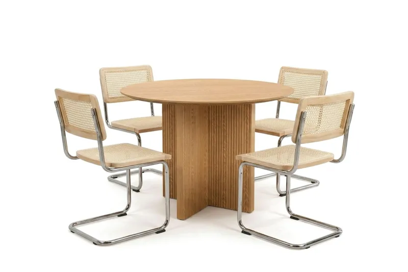 Edda spisegruppe rund 110 cm eik med 4 Build spisestoler, Eik