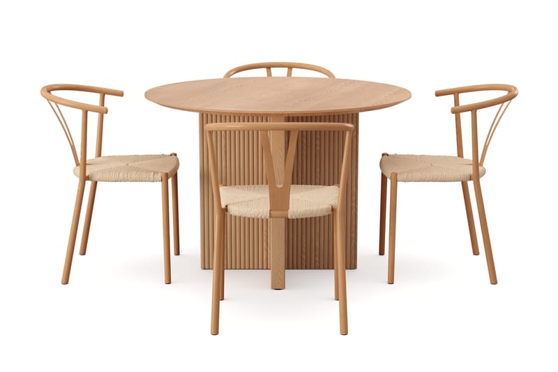 Edda spisegruppe rund 110 cm eik med 4 Elysia spisestoler - Eik - Møbler - Bord - Spisegruppe