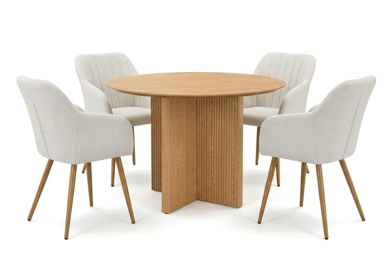 Edda spisegruppe rund 110 cm eik med 4 Filippa spisestoler - Eik - Møbler - Bord - Spisegruppe