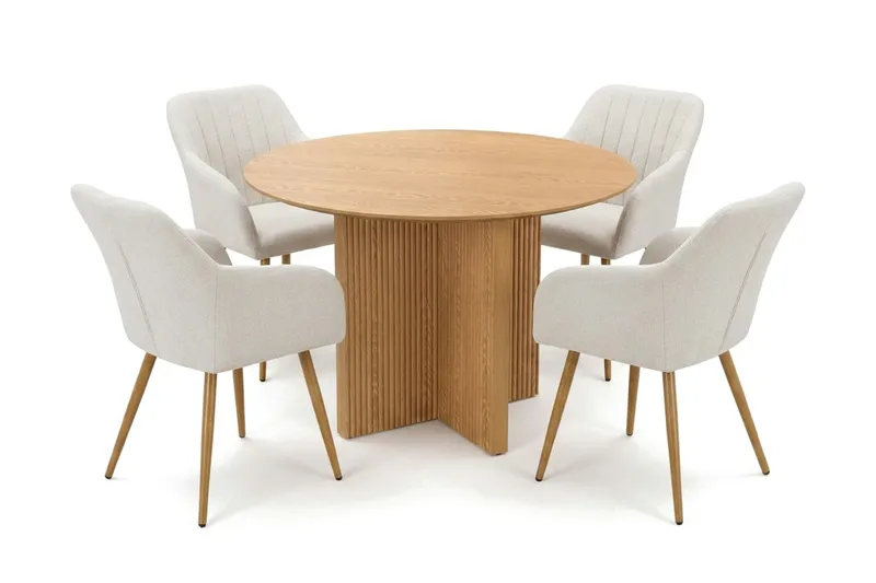 Edda spisegruppe rund 110 cm eik med 4 Filippa spisestoler, Eik