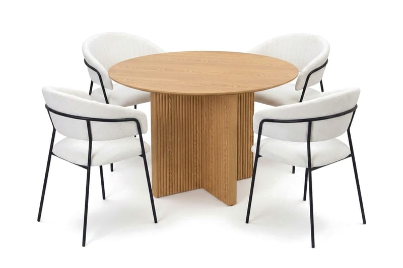 Edda spisegruppe rund 110 cm eik med 4 Karol spisestoler - Eik - Møbler - Bord - Spisegruppe
