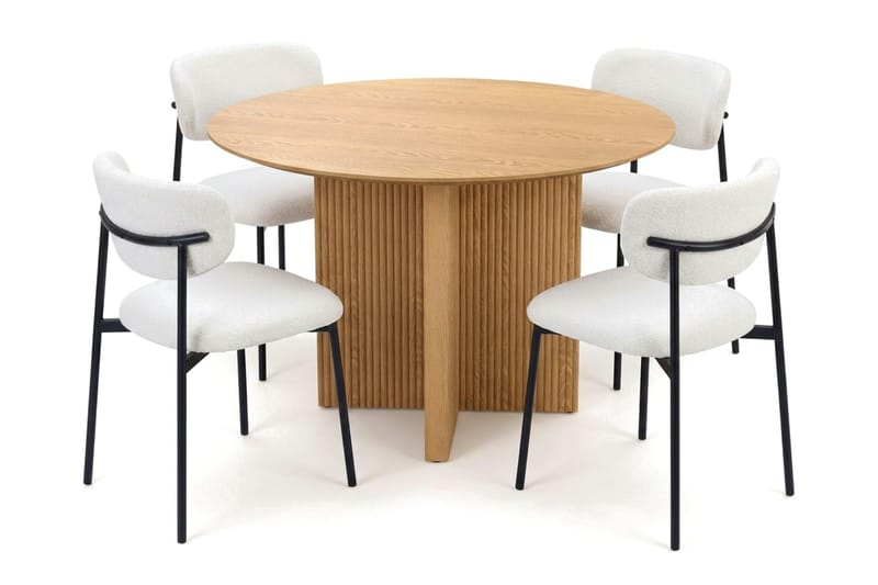 Edda spisegruppe rund 110 cm Eik med 4 Lucy spisestoler - Eik - Møbler - Bord - Spisegruppe