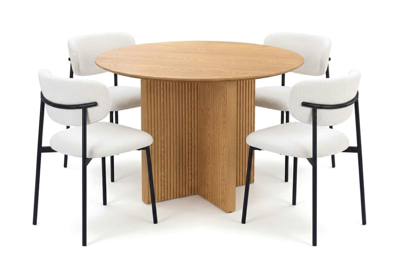 Edda spisegruppe rund 110 cm Eik med 4 Lucy spisestoler, Eik