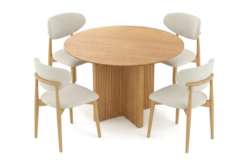 Edda spisegruppe rund 110 cm eik med 4 Molly spisestoler - Eik - Møbler - Bord - Spisegruppe