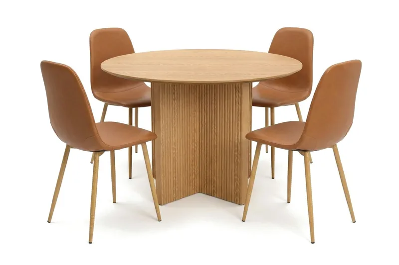 Edda spisegruppe rund 110 cm Eik med 4 Nibe spisestoler, Eik